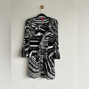 Sunny Leigh Y2K Open Front Black & White Ruffle Tunic Top | Bell Sleeve Size L